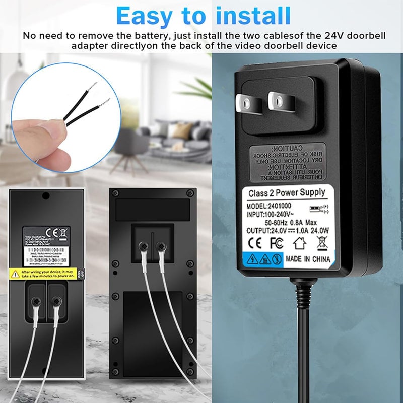Ousaly 24V Doorbell Transformer - 110V/120V AC to DC 24V Adapter - Compatible with Ring Doorbell, Thermostat, LED Strip Light - 19.6FT Black Cord - Image 2